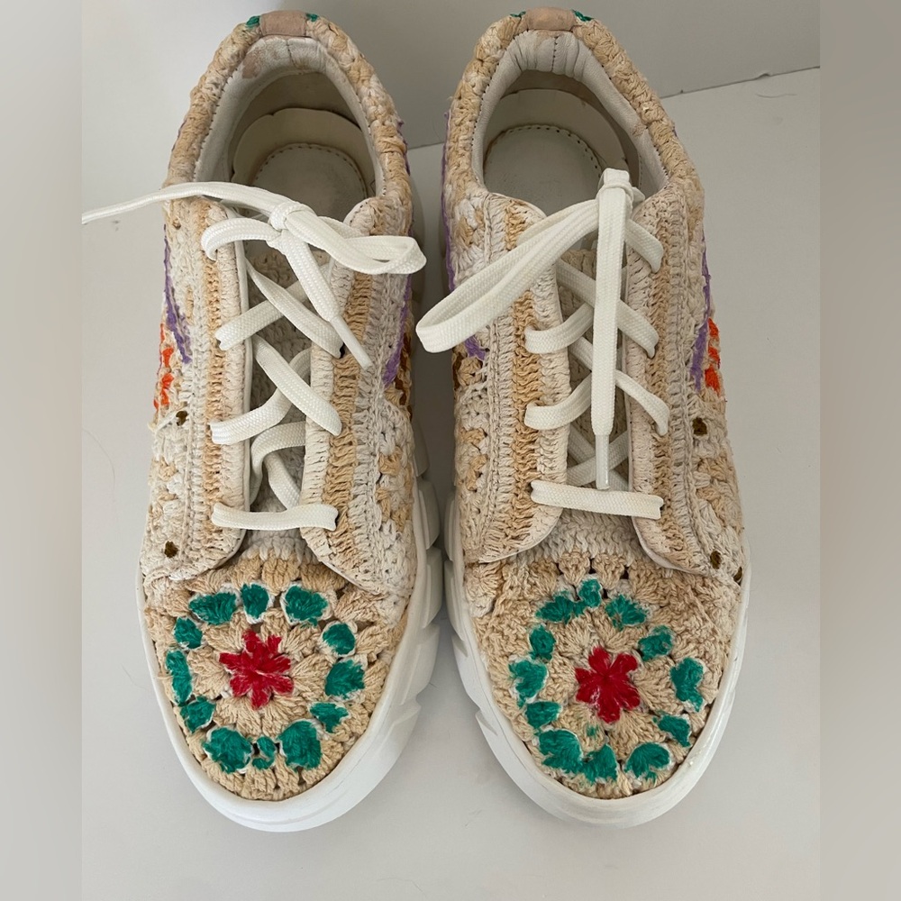Free People Crochet Floral Sneakers in Beige, Green, Red, Purple